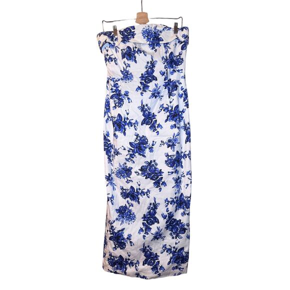 MABLE Strapless Blue Floral Midi Dress | Coquette Cottagecore Romantic L EUC - Picture 2 of 11